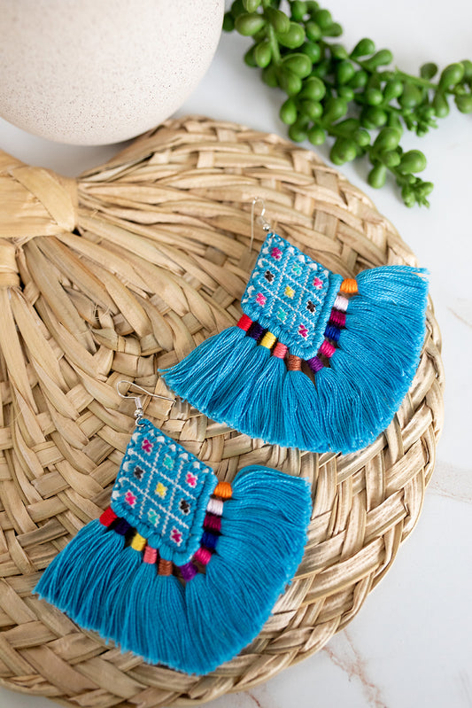 Embroidered Diamond Tassel Earring