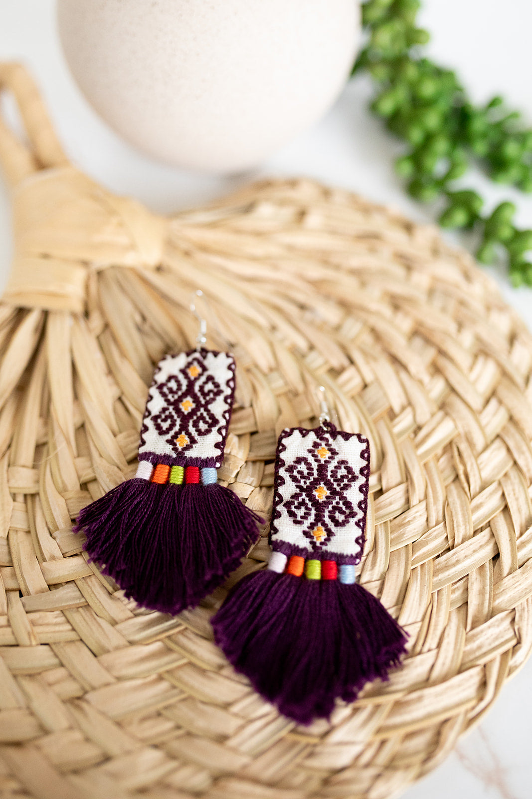 Embroidered Tapestry Tassel Earring
