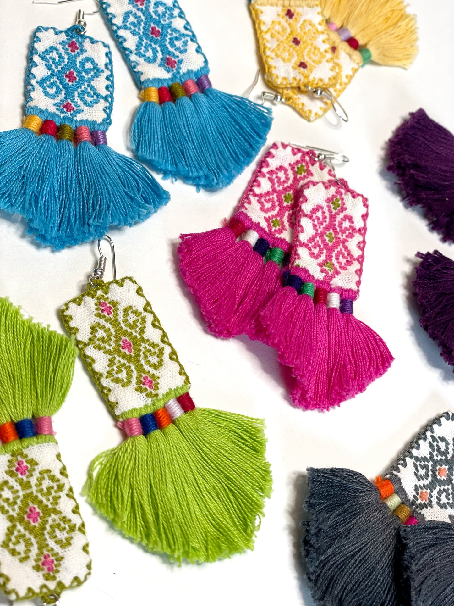Embroidered Tapestry Tassel Earring