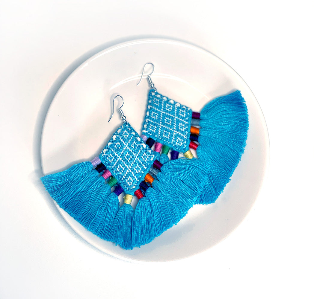 Embroidered Diamond Tassel Earring
