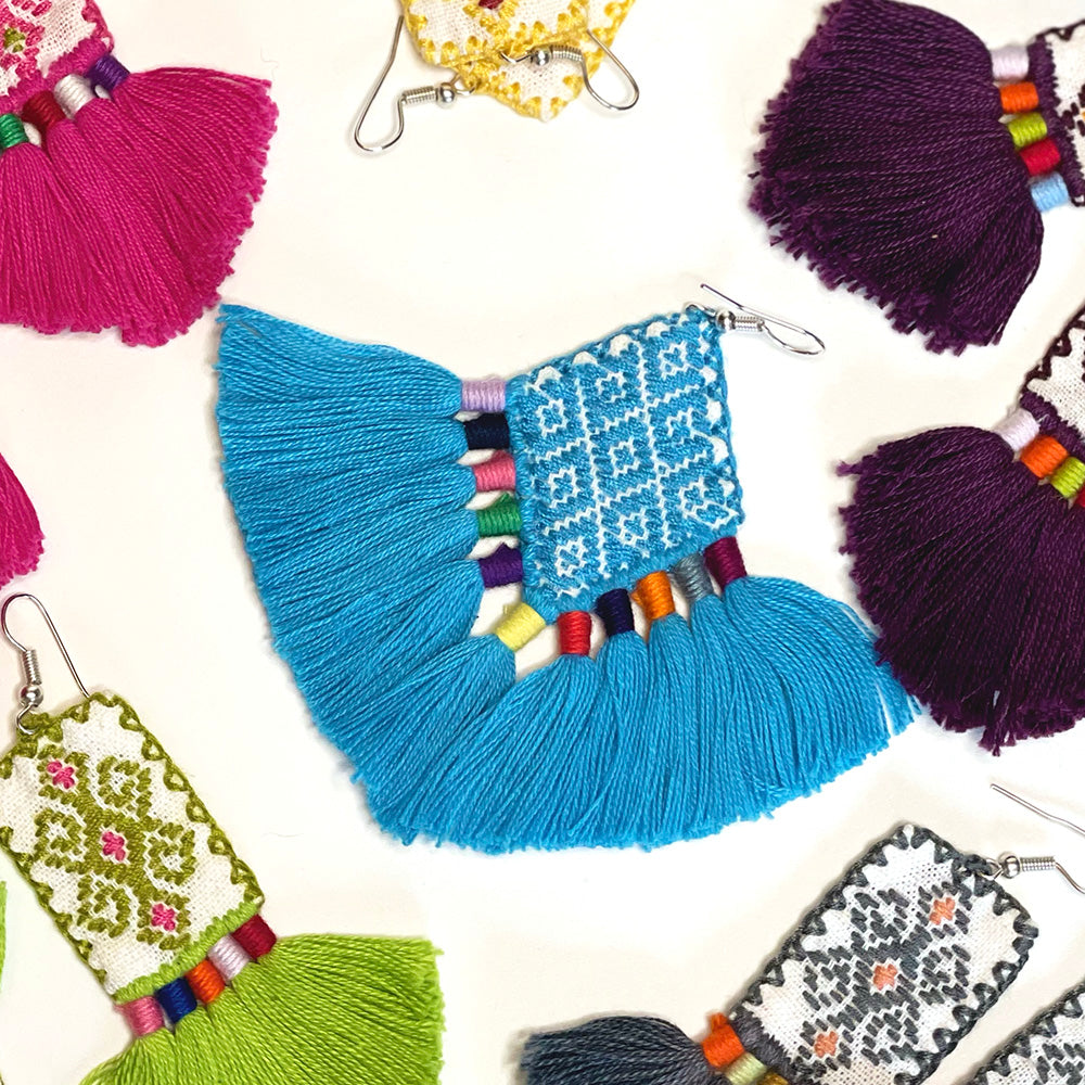 Embroidered Diamond Tassel Earring