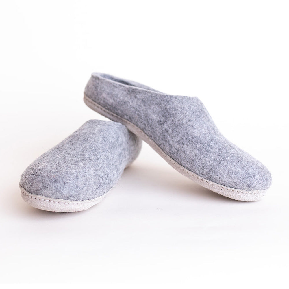 stacked pair of soft wool felt slippers
