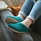 cozy wool felt slippers in emerald green