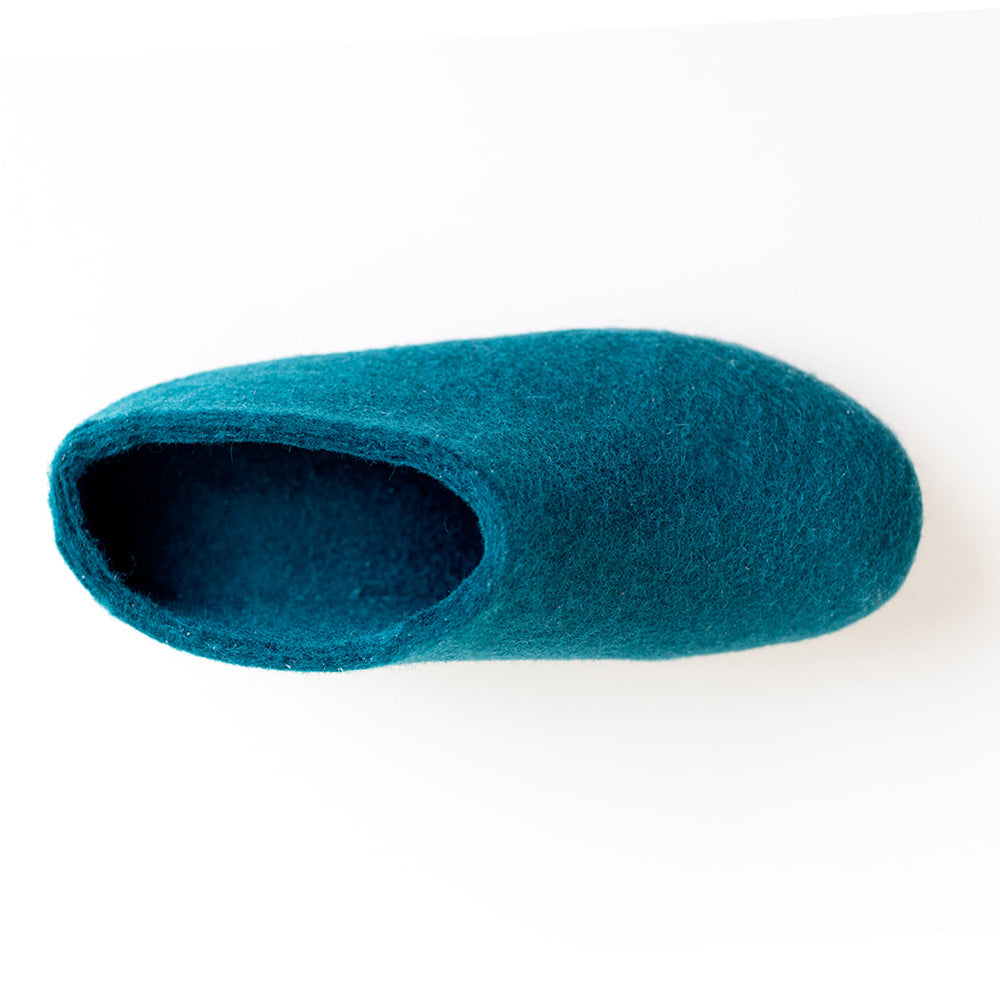green wool felt slippers view from top
