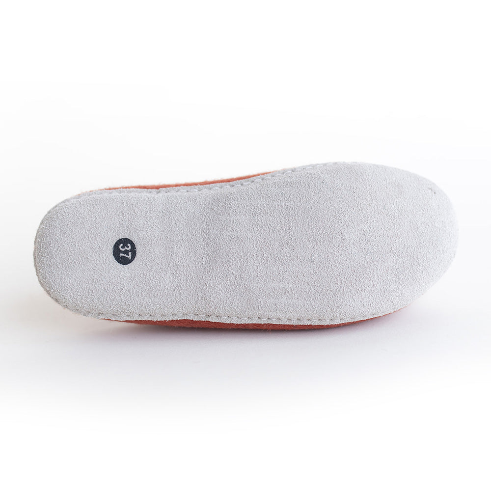 soft suede leather sole on wool felt slipper