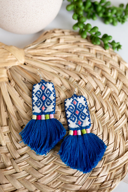 Embroidered Tapestry Tassel Earring