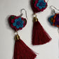Embroidered Heart Tassel Earring