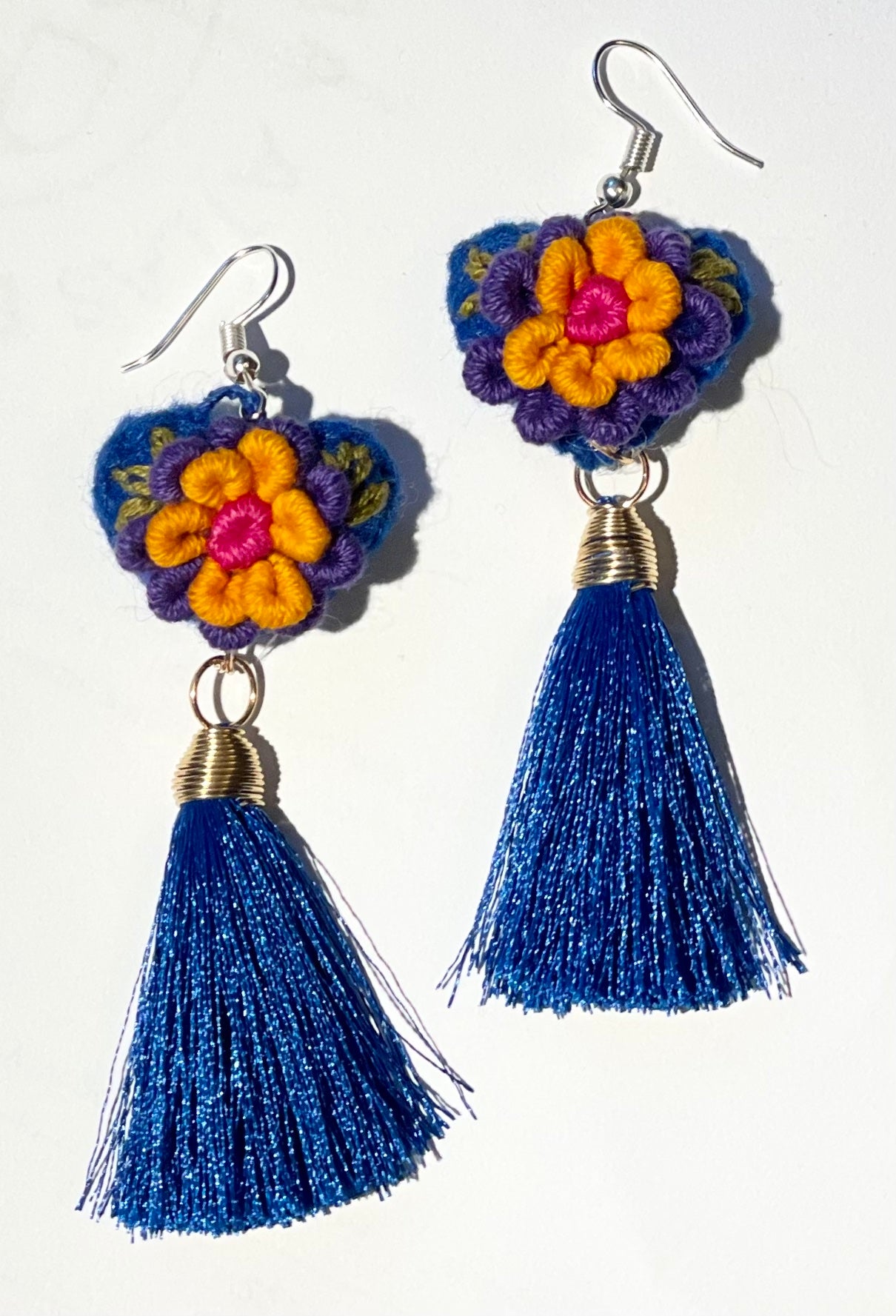 Embroidered Heart Tassel Earring